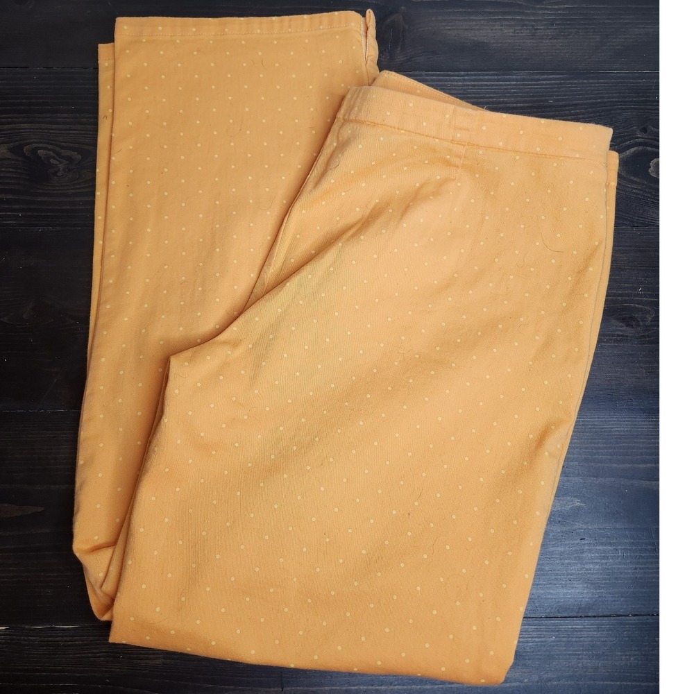 Susan Bristol Womans Capri Pants 14 Yellow White Polka‎ Dots Side Zip Flat front
